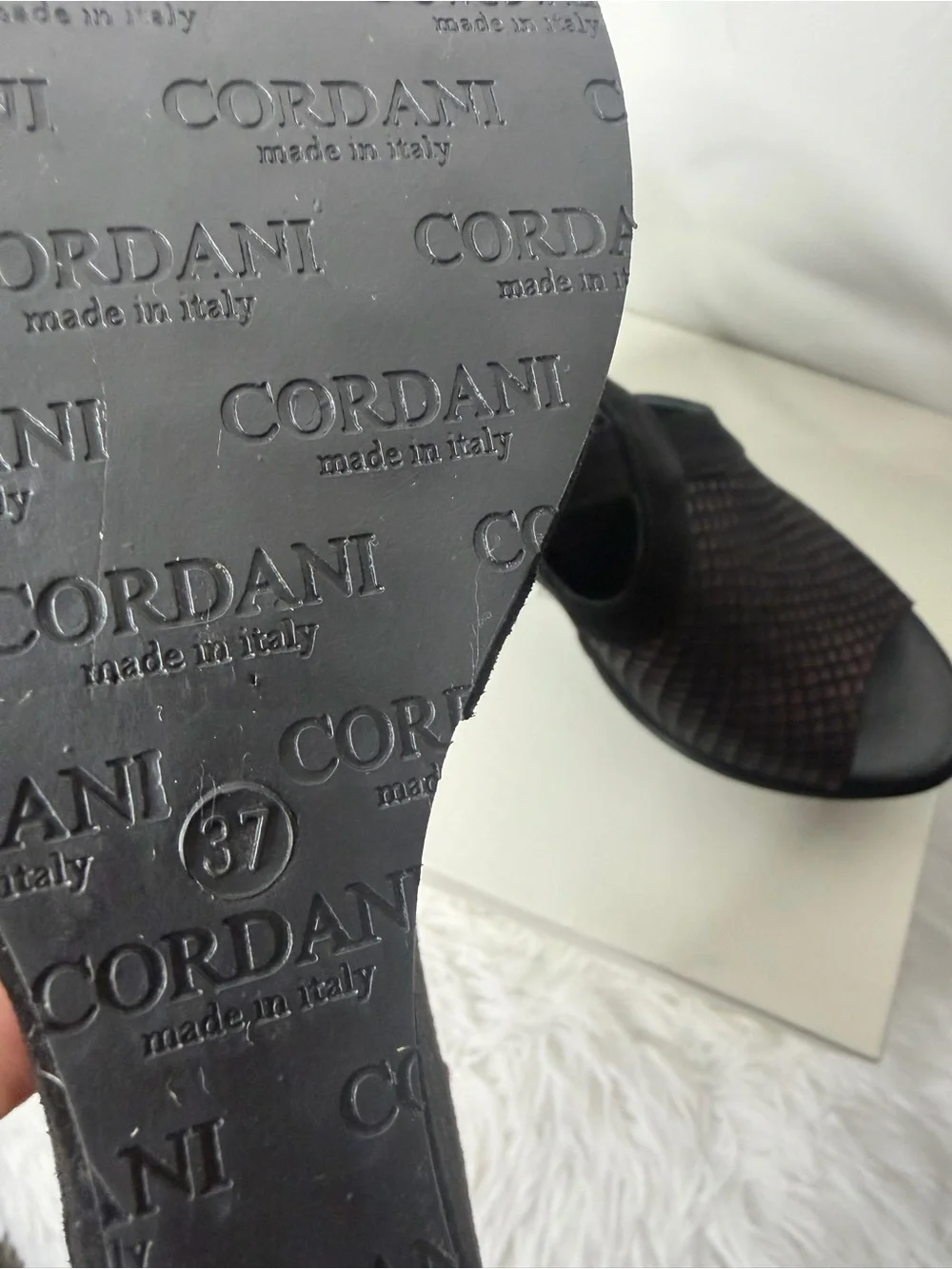 Cordani Black and Metallic Rose Textured Wedge Sandals